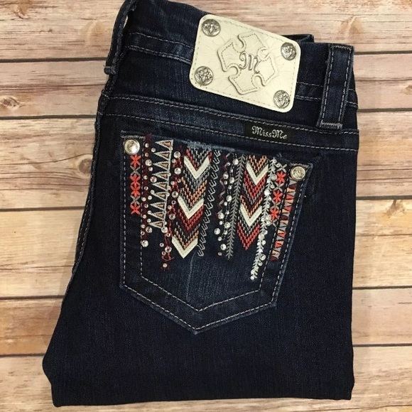 Miss Me Denim - Miss Mee Aztec Tribal Embroidered Skinny Jeans